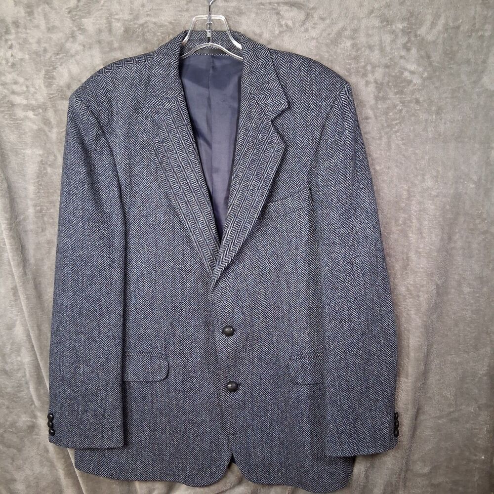 Harris Tweed Blazer Hand Woven Herringbone Pattern Navy‎ Blue Wodden Buttons